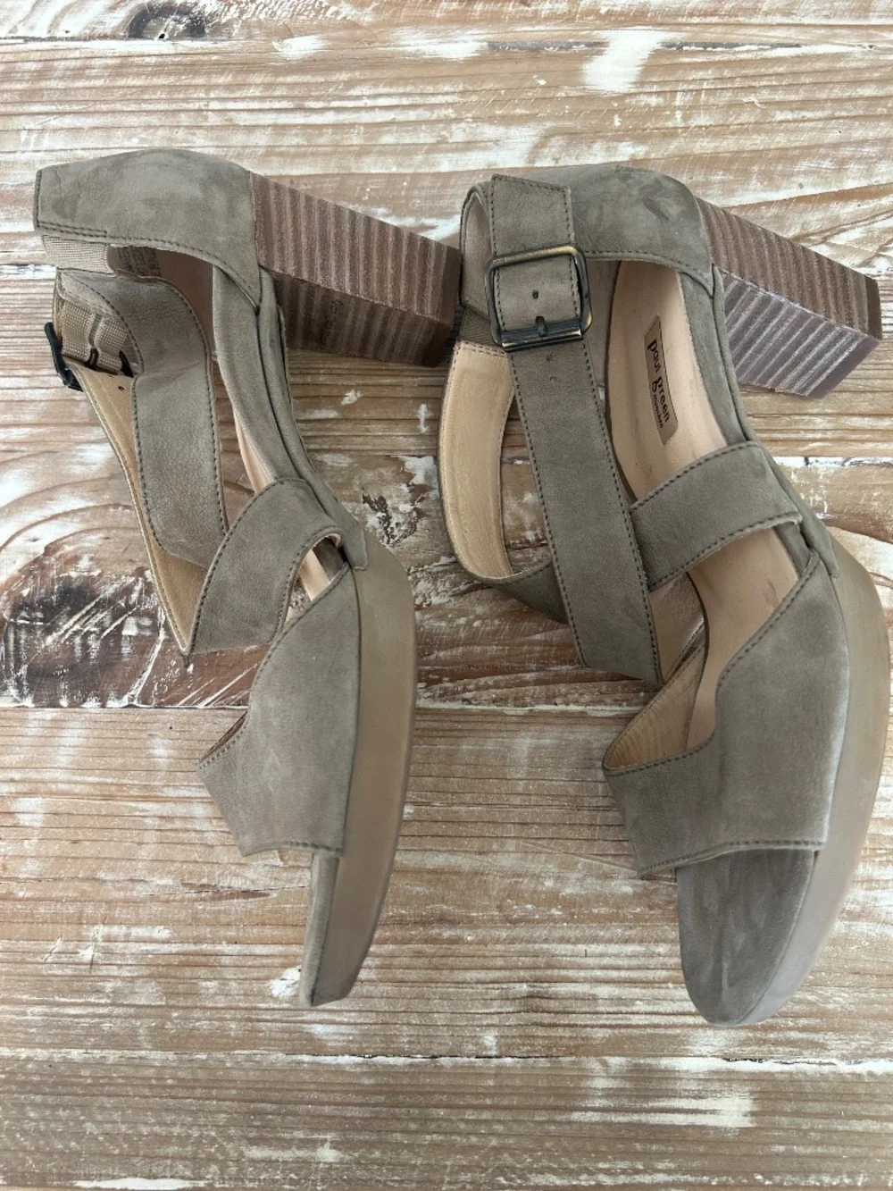Paul Green Ankle Strap Platform Sandal with Block Heel in Tan Suede Sz 9